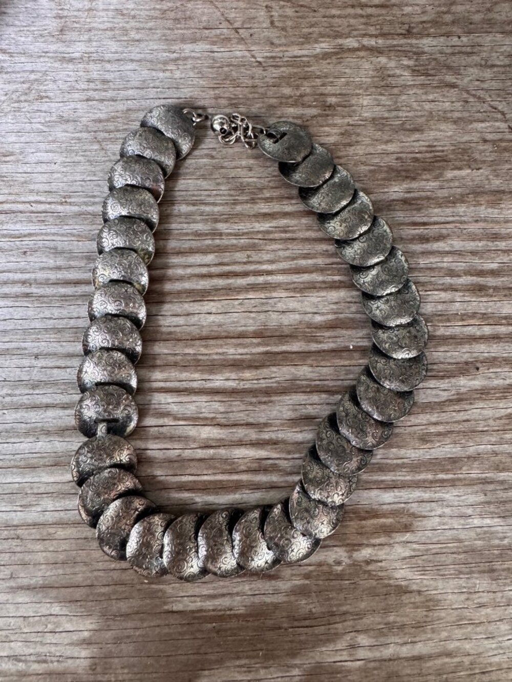 Napier Stars Scrolls Disc Necklace Silver Tone 15-17” Vintage 1950s Statement
